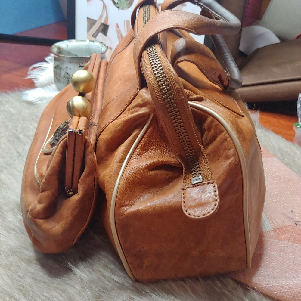 Betsey Johnson | Brown Leather Purse Vintage zip patina loved large oversized - Picture 2 of 12